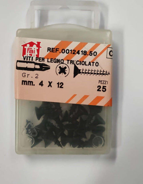 ORECA---25-VITI-PER-LEGNO-TRUCIOLATO-TESTA-PIANA-SVASATA-IMPRONTA-A-CROCE-PZ-4X12mm-IN-ACCIAIO-BRUNITO