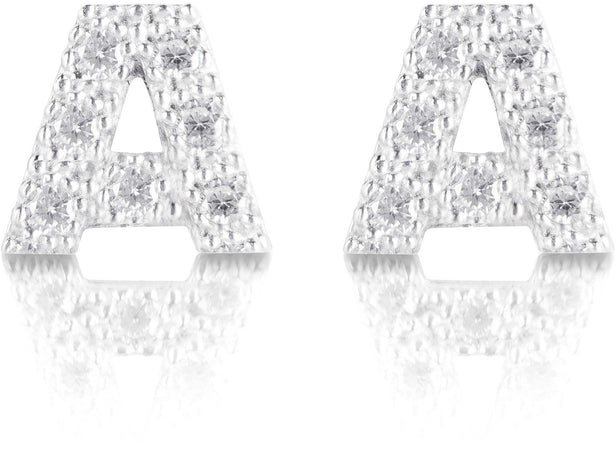 Orecchini argento 925 iniziale lettera A con zirconi