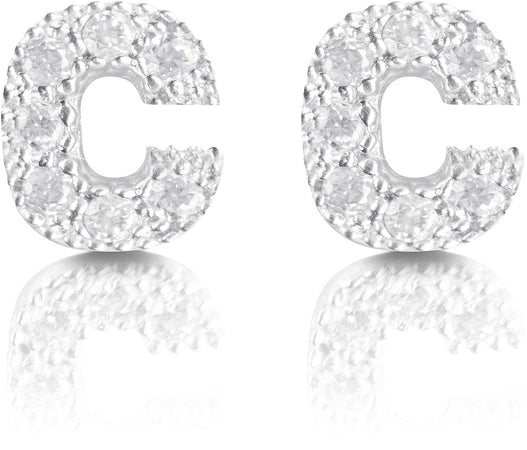 Orecchini argento 925 iniziale lettera C con zirconi