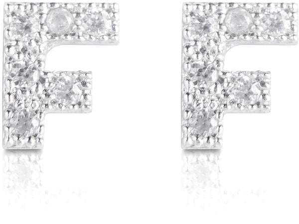 Orecchini argento 925 iniziale lettera F con zirconi