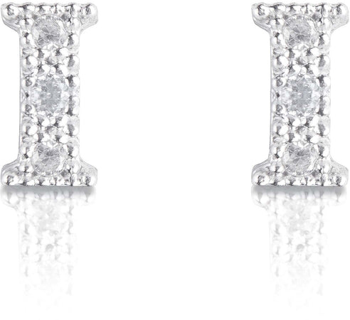 Orecchini argento 925 iniziale lettera I con zirconi