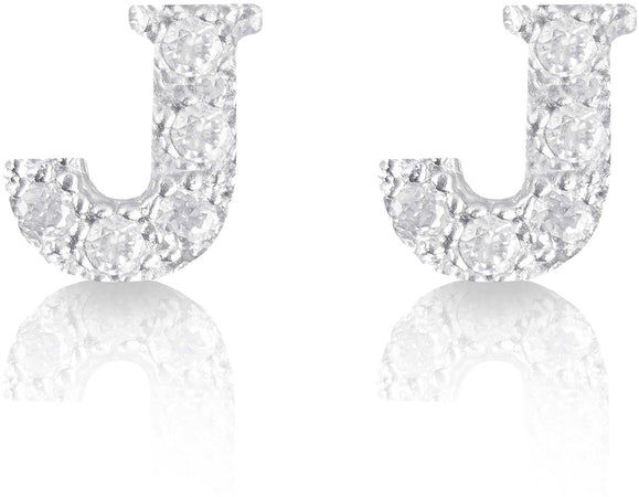Orecchini argento 925 iniziale lettera J con zirconi