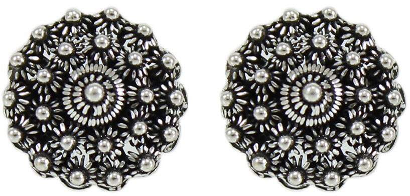 Orecchini donna in argento fiore filigrana sarda nido d'ape brunito grande