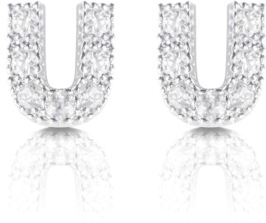 Orecchini argento 925 iniziale lettera U con zirconi