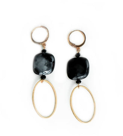 Orecchini Donna in Vetro Di Murano Nero Bijou Fashion Artigianale Made in Italy Orecchini Pendenti Con Perle Realizzate a Mano 6,5 Cm