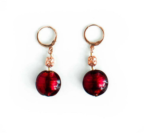 Orecchini Donna in Vetro Di Murano Rosso Bijou Fashion Artigianale Made in Italy in Ottone E Acciaio Con Perle Realizzate a Mano 4 Cm