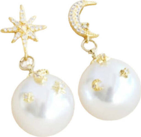 Orecchini Donna Ipoallergenici Con Simil Perla E Cristalli Di Zirconia Incastonati A Forma Di Luna E Stelle Con Chiusura A Farfalla 1,5x3,7 Cm In Argento Sterling, Ottone E Placcati Oro 14ct Moda/Donna/Gioielli/Orecchini MesmerizeD - Porto Sant’Elpidio, Commerciovirtuoso.it