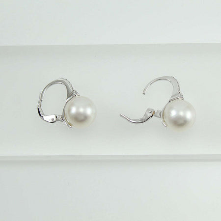 Orecchini perle Australiane monachella in oro bianco e diamanti Coscia