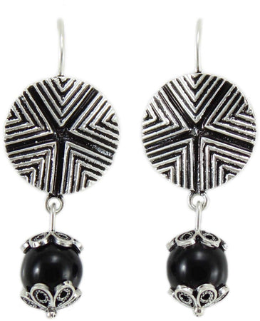 Orecchini donna sardi con pendente Pintadera sarda e Su Coccu in argento brunito
