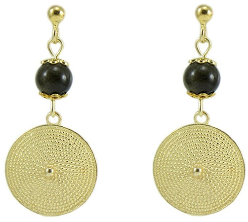 Orecchini sardi donna in argento dorato con corbula e su coccu in ossidiana