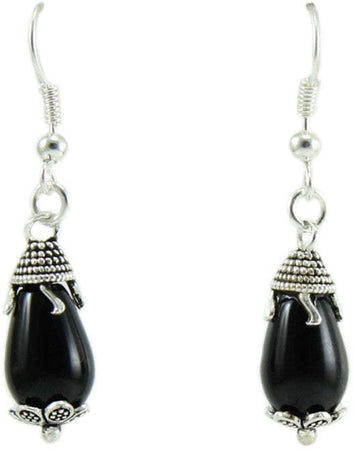 Orecchini donna sardi con pendente Su Coccu in argento brunito onice a goccia