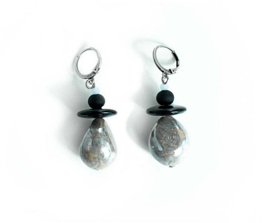 Orecchini Goccia in Vetro Di Murano Azzurro Orecchino Lungo Bigiotteria Elegante Donna Made in Italy