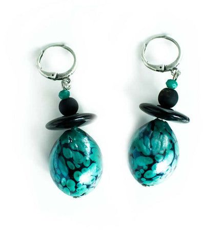 Orecchini Goccia in Vetro Di Murano Verde Orecchino Lungo Bigiotteria Elegante Donna Made in Italy