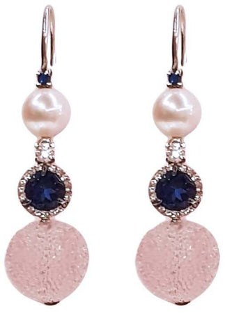 Orecchini in Argento 925 Nihama Pendenti Eleganti con perla Corindoni Zaffiro e Brillantini Monachella