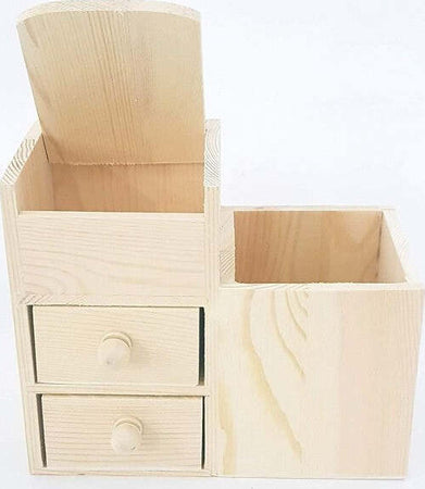 Organizer-Portapenne-2-Cassetti-4-Spazi-Legno--63815-Penne-Matite-Portaoggetti