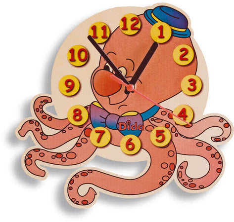 Orologio Da Parete - Polpo Da Appendere in Legno Cameretta Bambini Dida