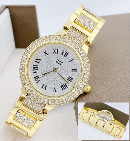 Orologio-Da-Polso-Donna-Zcc-08-Quarzo-Analogico-Moda-Brillantini-Dorato-Bianco