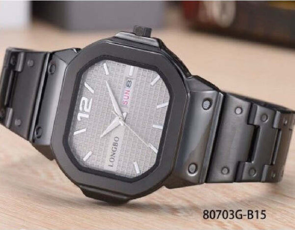 Orologio-Da-Polso-Longbo-80703g-Uomo-Quarzo-Data-Analogico-Acciaio-Nero-Grigio