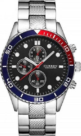 Orologio-Da-Polso-Per-Uomo-Cinturino-In-Metallo-Quadrante-Nero-Al-Quarzo-Curren