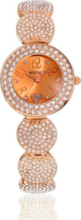 Orologio-Da-Polso-Sousou-S6097-Donna-Movimento-Quarzo-Cuore-Brillantini-Oro-Rosa