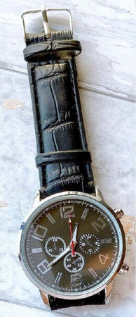Orologio-Da-Polso-Uomo-Analogico-Cronografo-Cinturino-Pelle-Elegante-Silver-Nero