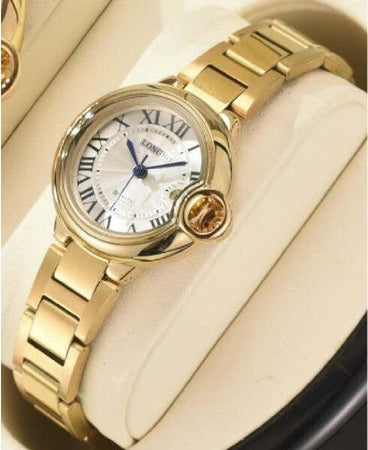Orologio-Da-Polso-Uomo-Donna-Longbo-80771-Quarzo-Data-Impermeabile-Dorato-Bianco