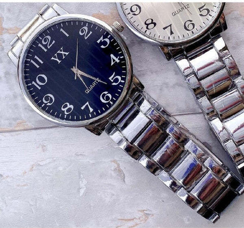 Orologio-Da-Polso-Uomo-Yx-Analogico-Quarzo-Acciaio-Fashion-Silver-Quadrante-Blu