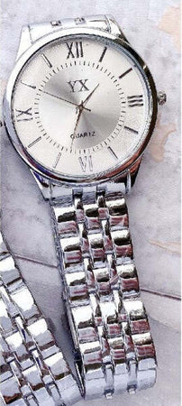 Orologio-Da-Polso-Yx-Uomo-Analogico-Quarzo-Elegante-Acciaio-Silver-Fondo-Silver