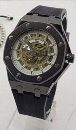 Orologio-Da-Polso-Zcc-4407-Uomo-Automatico-Elegante-Casual-Nero-Bianco-Dorato