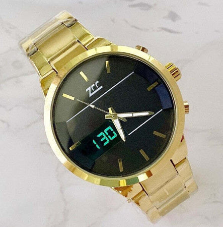 Orologio-Da-Polso-Zcc-7258-Uomo-Quarzo-Acciaio-Dual-Time-Dorato-Quadrante-Nero