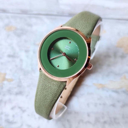 Orologio-Da-Polso-Zcc-Analogico-Cinturino-In-Pelle-Verde-Elegante-Moda-Casual