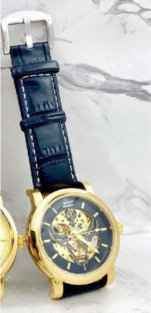 Orologio-Da-Polso-Zcc-Bull-Transp-Uomo-Automatico-Cinturino-Pelle-Blu-Fondo-Blu