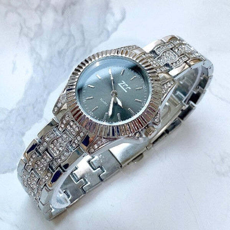 Orologio-Da-Polso-Zcc-Donna-Al-Quarzo-Acciaio-Cinturino-Brillantini-Silver-Moda