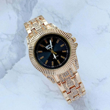 Orologio-Da-Polso-Zcc-Donna-Quarzo-Acciaio-Moda-Cinturino-Brillantini-Dorato