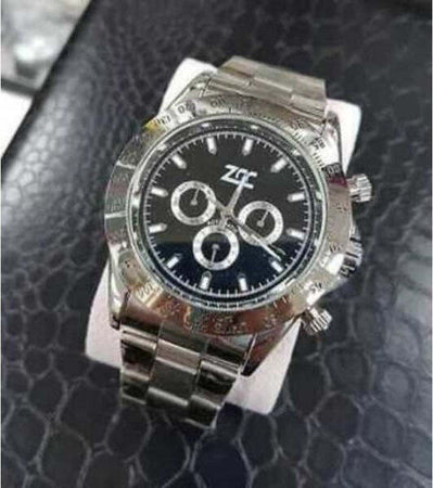 Orologio-Da-Polso-Zcc-Per-Uomo-Automatico-Cronografo-Elegante-Silver-Fondo-Nero