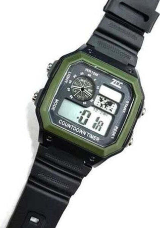 Orologio-Da-Polso-Zcc-Unisex-Digitale-Crono-Luce-Sport-Classic-Vintage-Verde-Nero