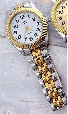Orologio-Da-Polso-Zcc-Uomo-Quarzo-Acciaio-Analogico-Casual-Bicolore-Fondo-Bianco