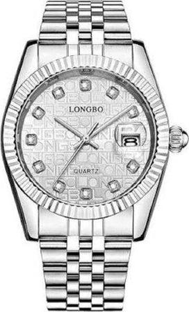 Orologio-Da-Uomo-Donna-Longbo-80435-In-Acciaio-Con-Strass-Impermeabile-Silver