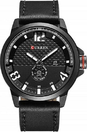 Orologio-Da-Uomo-Marca-Di-Qualita'-In-Vera-Pelle-Band-Curren-Al-Quarzo-Black8253