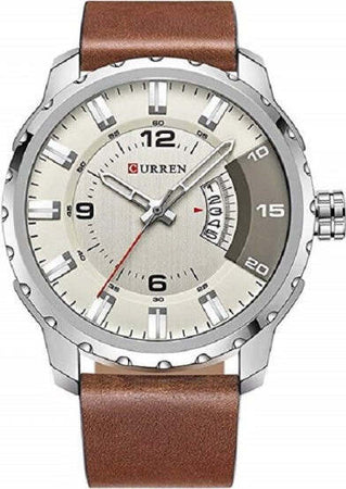 Orologio-Da-Uomo-Marca-In-Vera-Pelle-Marrone-Band-Curren-Al-Quarzo-Black8245