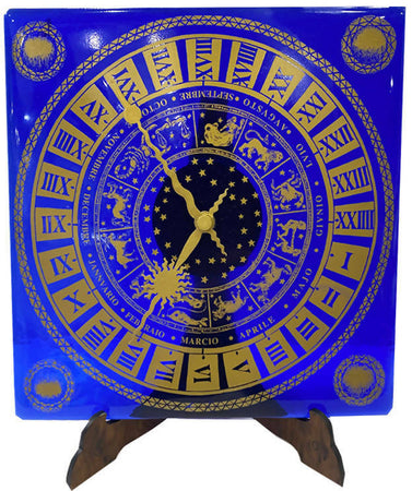 Orologio Grande Blu in Vetro Di Murano 25x25 Cm Orologio Con Quadrante Della Torre Dell'orologio Di Venezia 24h 100% in Vetro Di Venezia