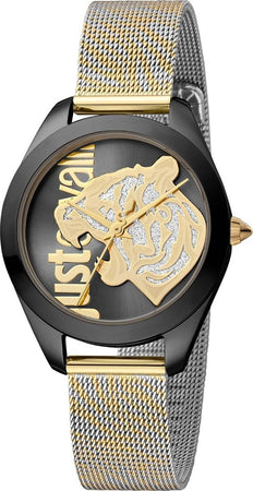 Orologio-JUST-CAVALLI-donna-Animalier-tempo-acciaio-mesh-oro-/-nero