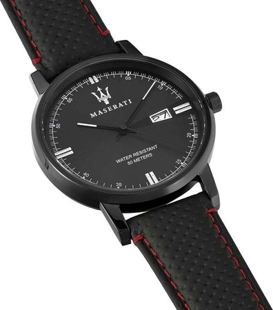 Orologio-MASERATI-uomo-Eleganza-datario-pelle-nero