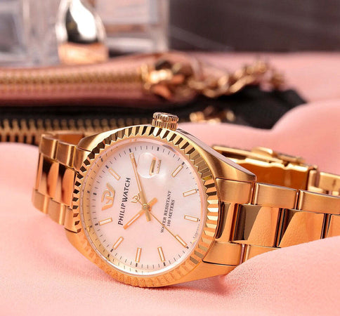 Orologio-PHILIP-WATCH-donna-Caribe-datario-acciaio-dorato-/-mop