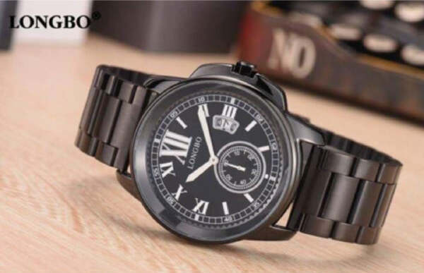 Orologio-Polso-Acciaio-Longbo-Uomo-Nero-Analogico-Classico-Elegante-Waterproof