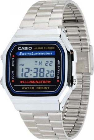 Orologio-Polso-Casio-A168wa-1wdf-Uomo-Donna-Digitale-Sveglia-Luce-Silver