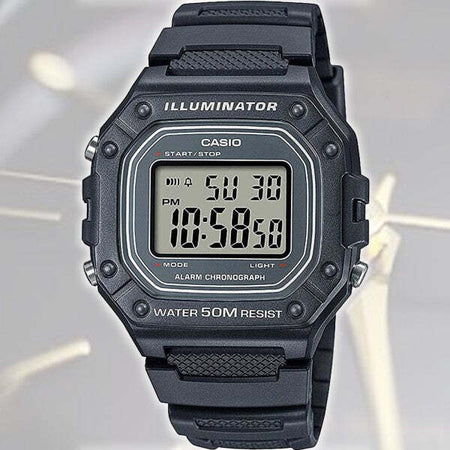Orologio-Polso-Casio-Classico-Unisexw-218h-1advf-Cinturino-In-Gomma-Nero-Crono