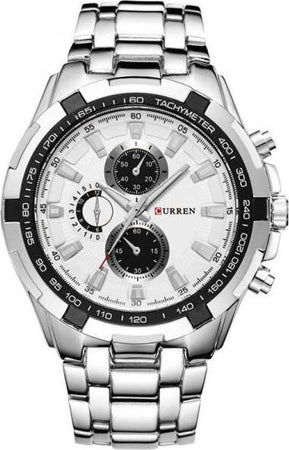 Orologio-Polso-Curren-8023-Uomo-Analogico-Quarzo-Moderno-Silver-Bianco