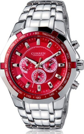 Orologio-Polso-Curren-8084-Uomo-Analogico-Quarzo-Moderno-Silver-Rosso