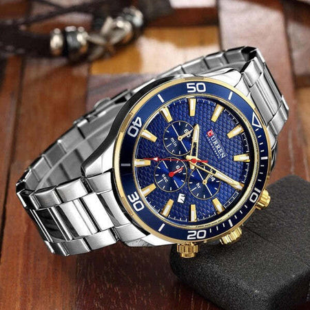 Orologio-Polso-Curren-8309-Uomo-Analogico-Quarzo-Moderno-Silver-Quad-Blu